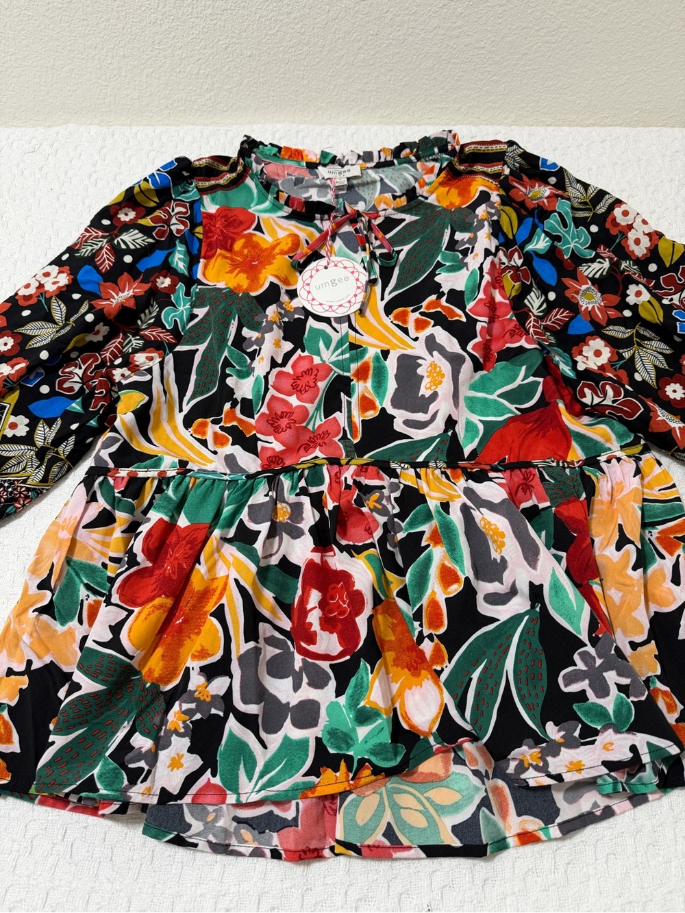 Umgee Girls Floral Peplum Dress - Black, Red, Green, Yellow